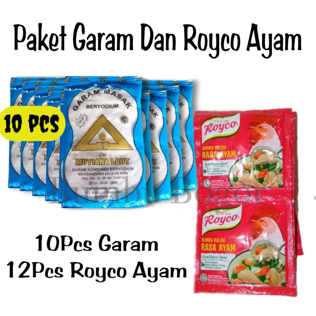 

Paket 10 Pcs Garam Dapur dan Royco Ayam Sapi 8gr 1 Renceng