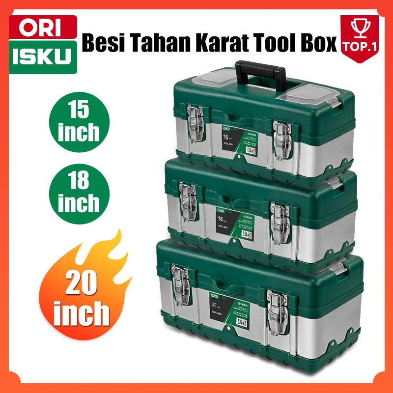 ISKU Tool Box Besi Stainless Steel 20 Inch 18" 15" Kotak Perkakas Plastik 19" 17" 14" Bahan PP Tebal