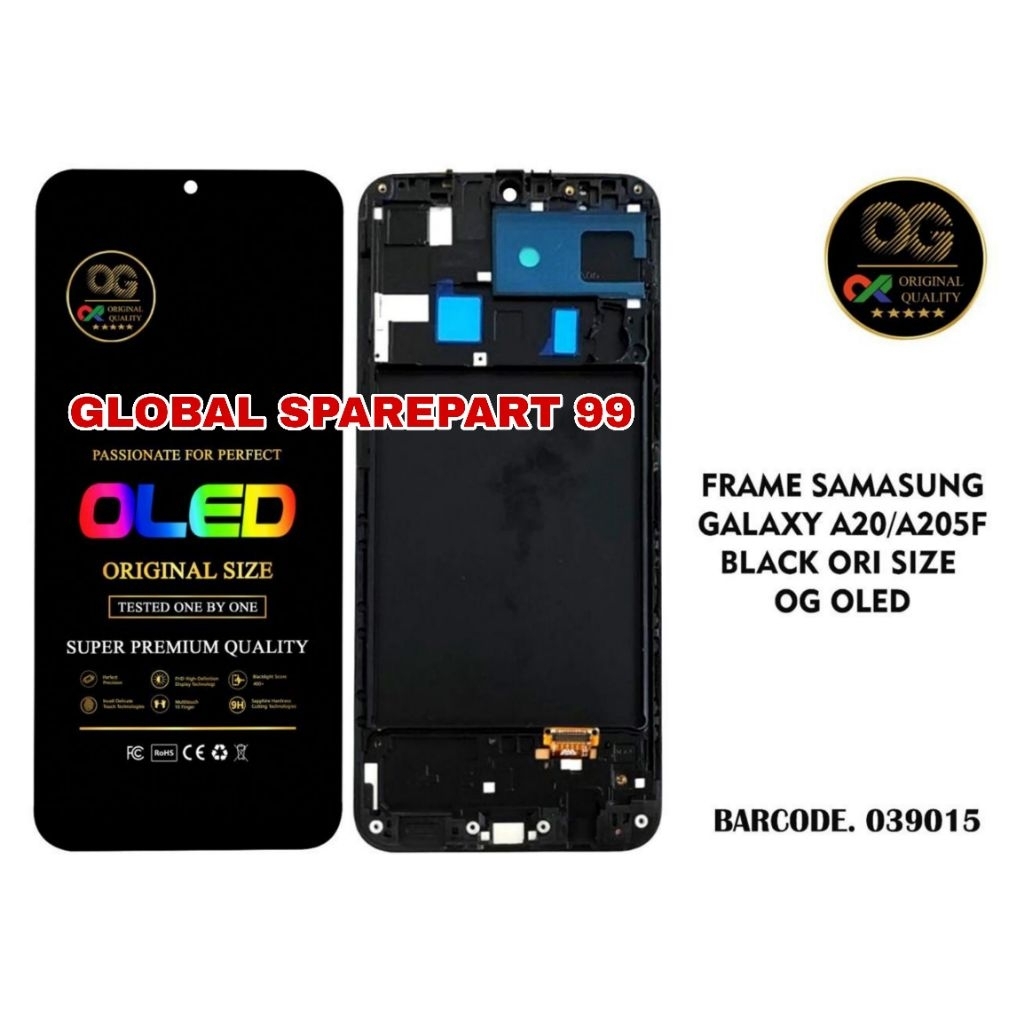 LCD SAMSUNG GALAXY A20 A205 A205F +FRAME BLACK ORI OLED OG SUPER