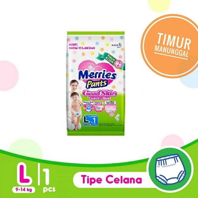 Popok/ Pampers Merries Pants Size L || Good Skin Sachet || Netto 1 Pcs eceran | Popok Renceng/ Rente