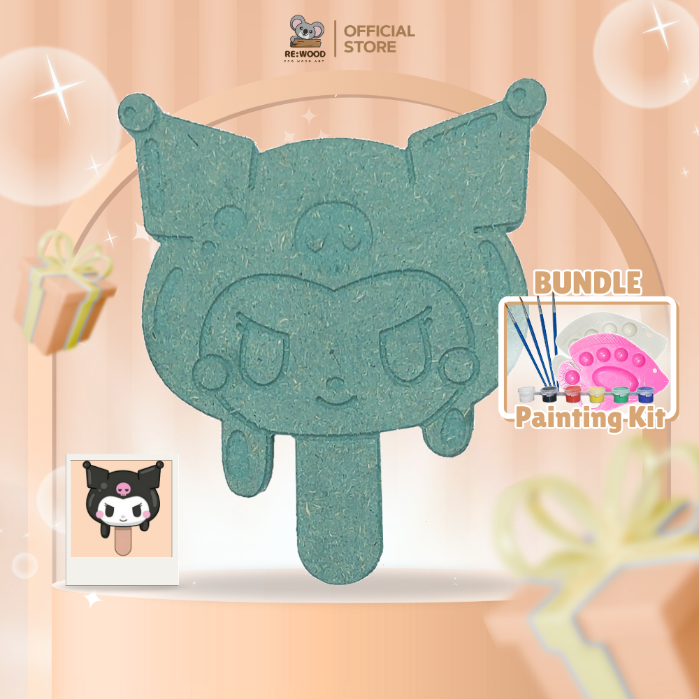 

REWOOD Kuromi Es Krim DIY Wood Character Painting Kit Set | 12,5cm | Mainan Melukis Mewarnai