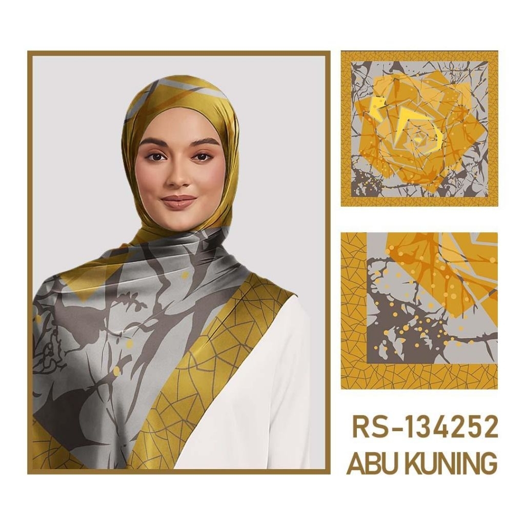 Hijab Segi Empat Motif, Abu Kuning RS-134252