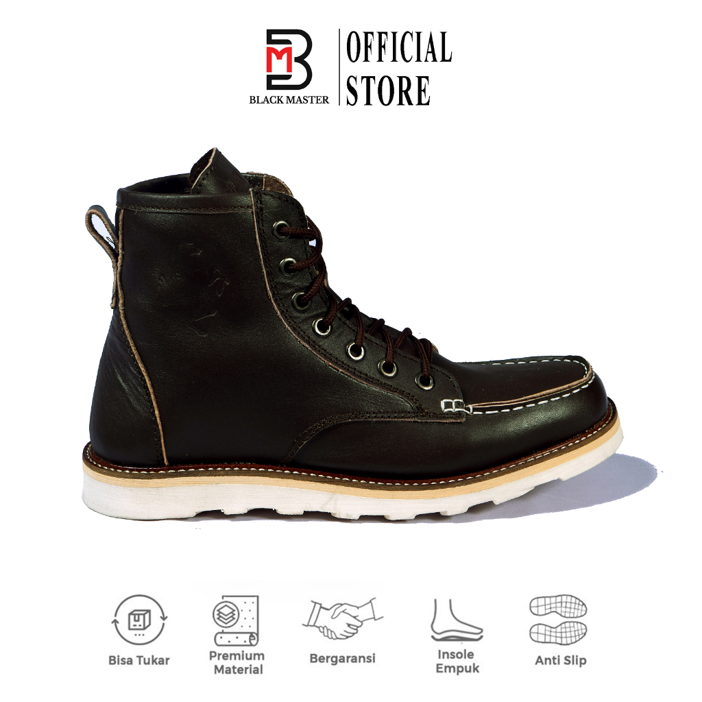 BLACK MASTER Sepatu Boots Pria Kulit Asli Spon