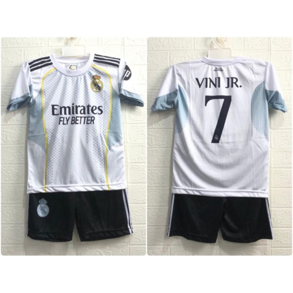 Setelan Jersey Anak Sepak Bola Warna Putih Hitam Corak biru Kualitas Printing