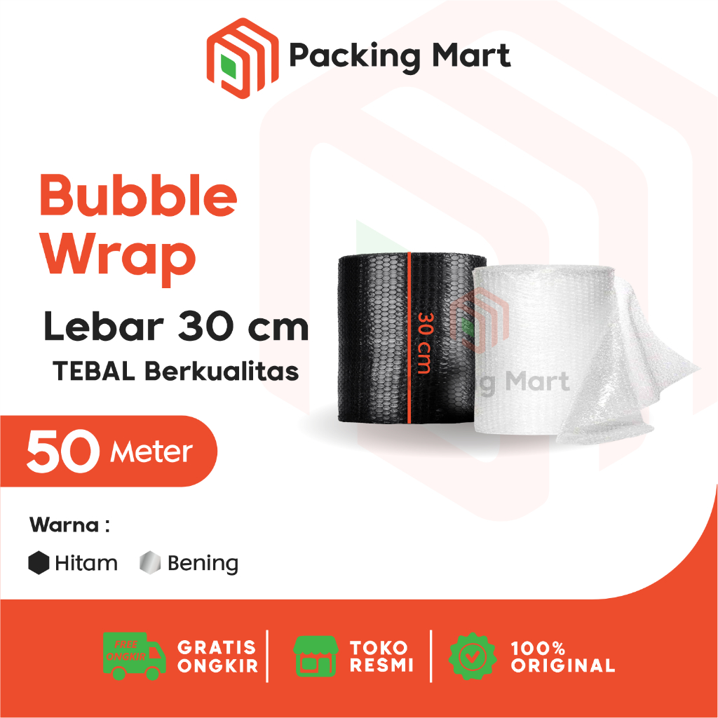 

Bubble Wrap Packing PREMIUM Hitam Bening 30 cm x 50 m