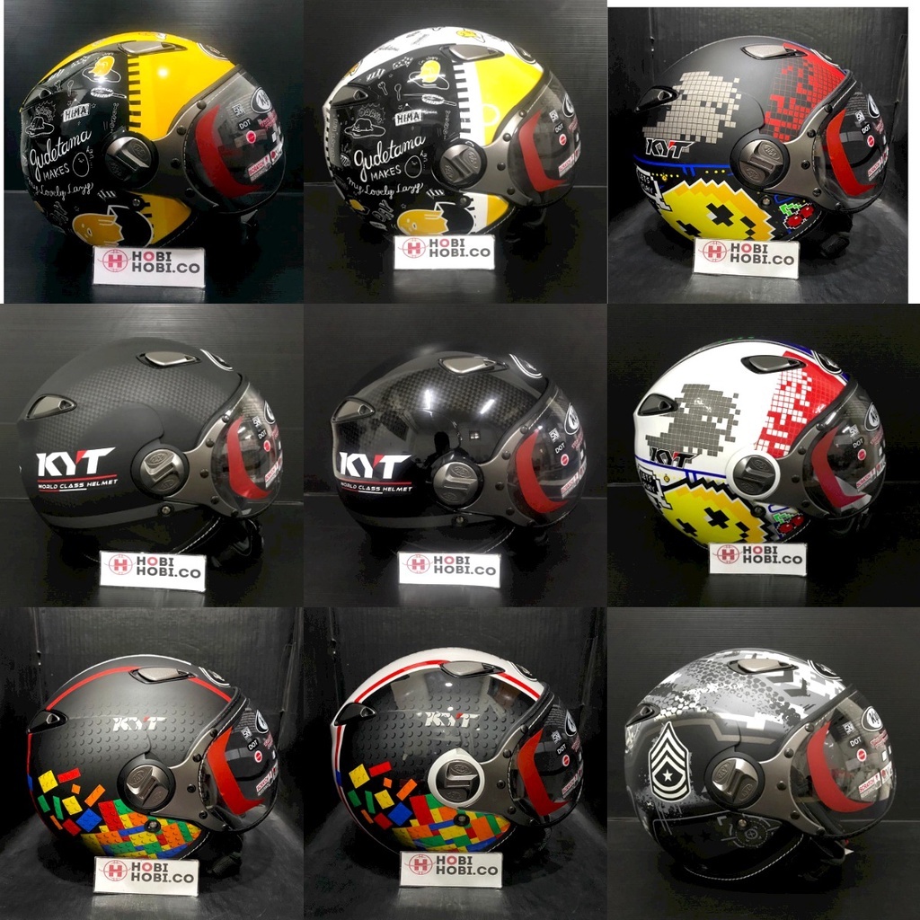 HELM KYT ELSICO MOTIF SERI 7 BLACK MATT YELLOW RED BOGO RETRO HELM KYT HALF FACE ORIGINAL HELM KYT M