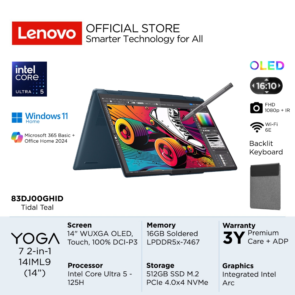 Lenovo Yoga 7i 2in1 14IML9 GHID Intel Core Ultra 5 125H Evo Win11 16GB 512GB SSD 14" WUXGA OLED Touc