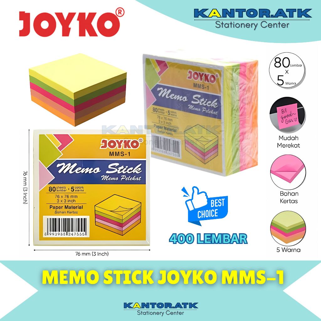 

Ay00! Memo Stick Kertas / Memo Tempel Sticky Note Joyko MMS-1 (400Lembar)