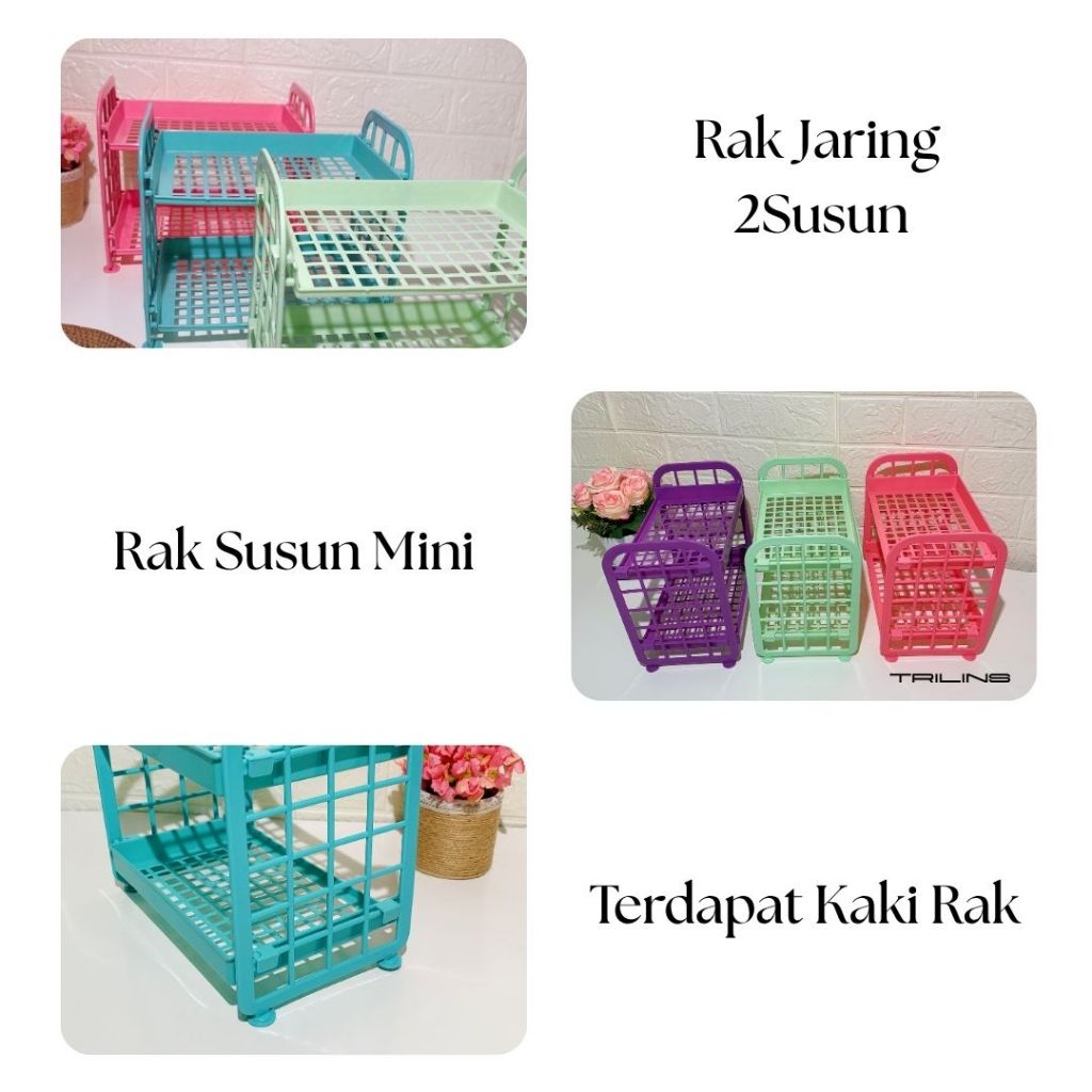 BESTPROMO RAK JARING PLASTIK 2 SUSUN Tempat Bumbu Dapur ATK Kosmetik Serbaguna Aksesories
