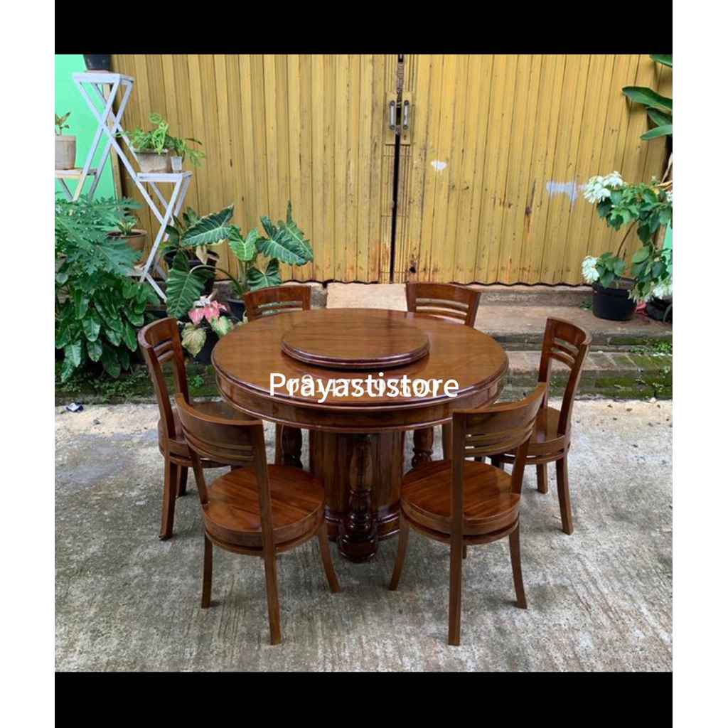 Meja makan bundar kayu Jati Meja makan minimalis bundar 4 kursi jati Meja makan cafe bundar 4 kursi 