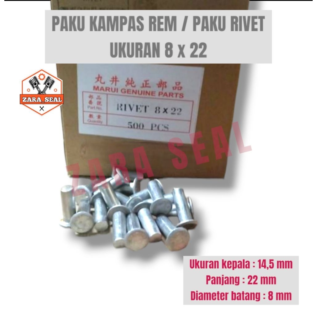 PAKU KAMPAS REM / PAKU RIVET UKURAN 8 x 22