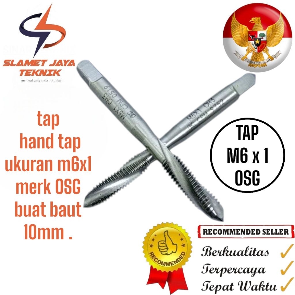 tap hand tap ukuran m6x1 merk OSG buat baut 10mm .