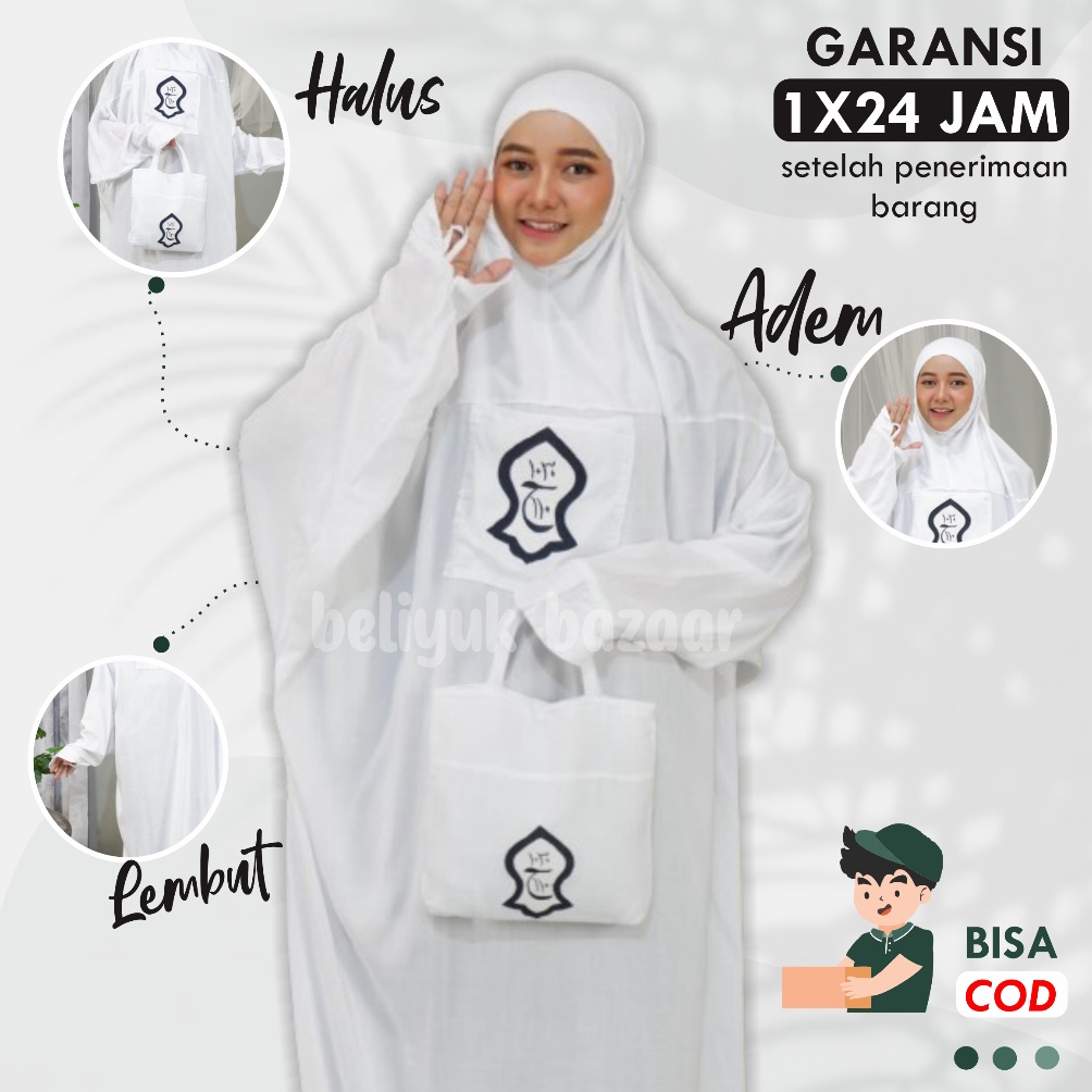 KODE Y1C BeliYukBazaar Mukena Terusan Bali Terompah Polosan Putih Mukenah Dewasa Jumbo Rayon 5 Varia