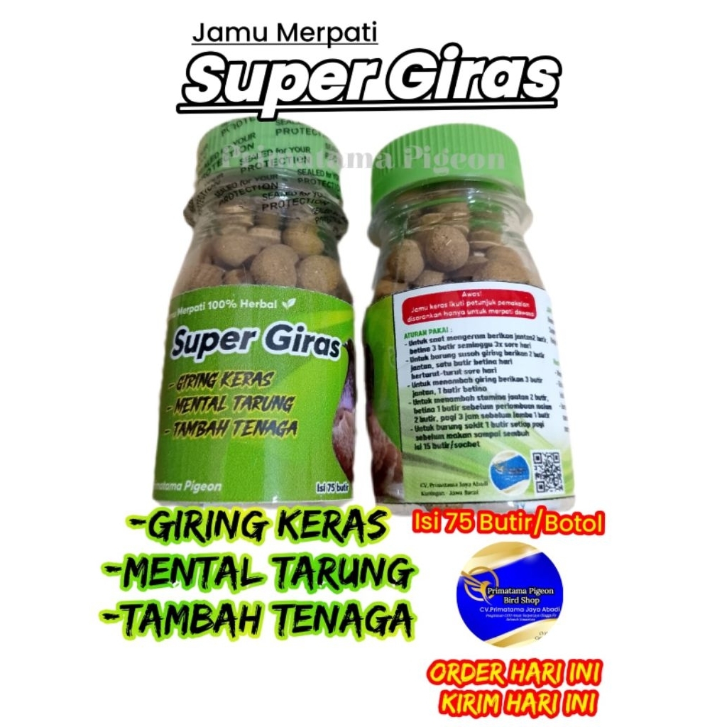 Jamu Merpati Super Giras isi 75 butir Jamu Merpati Giring Jamu Burung Jamu Merpati Kolong Bebas Meja