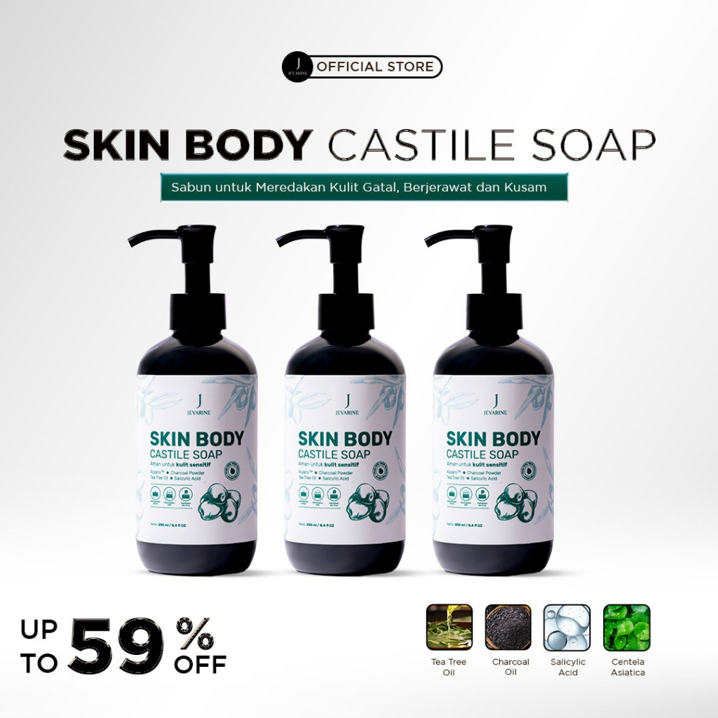 Jevarine Skin Body Castile Soap 3PCS -  Sabun untuk Meredakan Kulit Gatal, Berjerawat dan Kusam