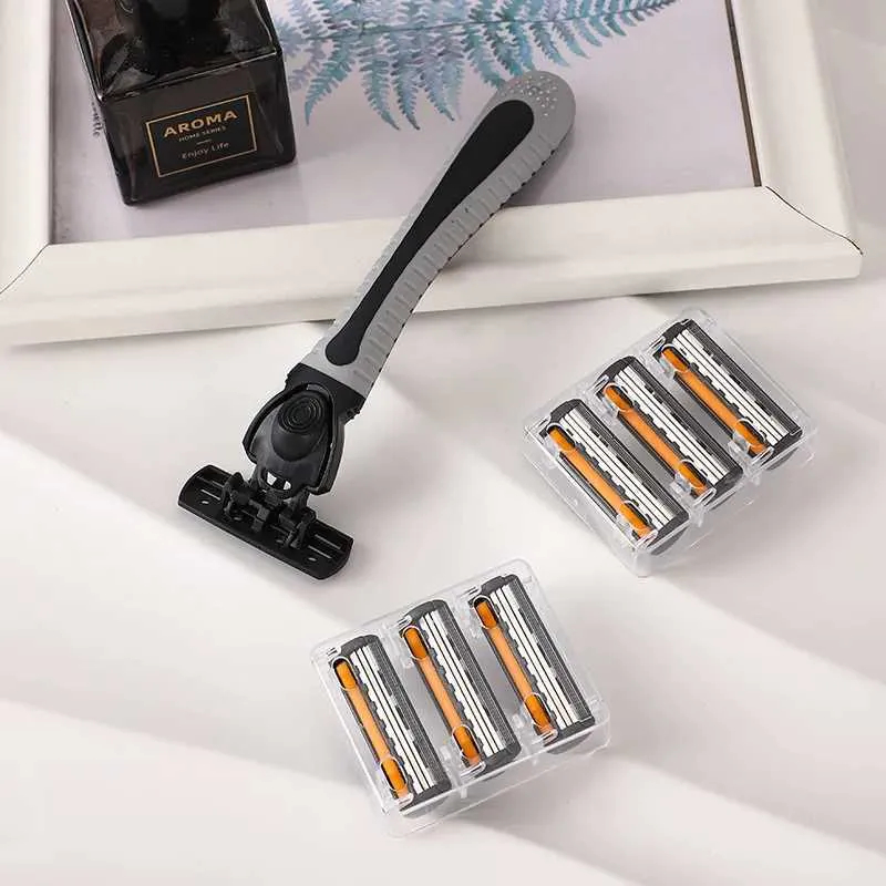 Pisau Alat Cukur Yukinawa isi 7 Razor Manual Set gagang Pegangan Anti Licin Empuk Tahan Lama Pisau tiga 3 lapis Mata Silet cukur Kumis janggut Jenggot isi ulang ganti mata pisau Pria Wanita Disposable 3 Razors Dudukan kepala Strip Pelicin Kulit