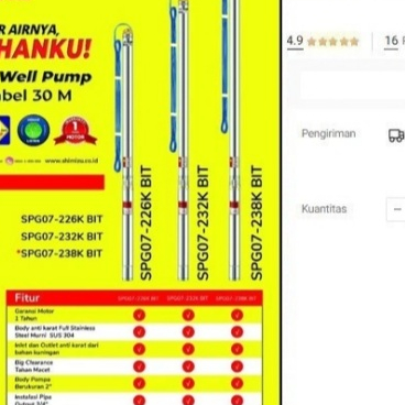 

Pompa Celup 1/2HP 0.5 SHIMIZU SPG07-238K Submersible 2" Satelit Tanam