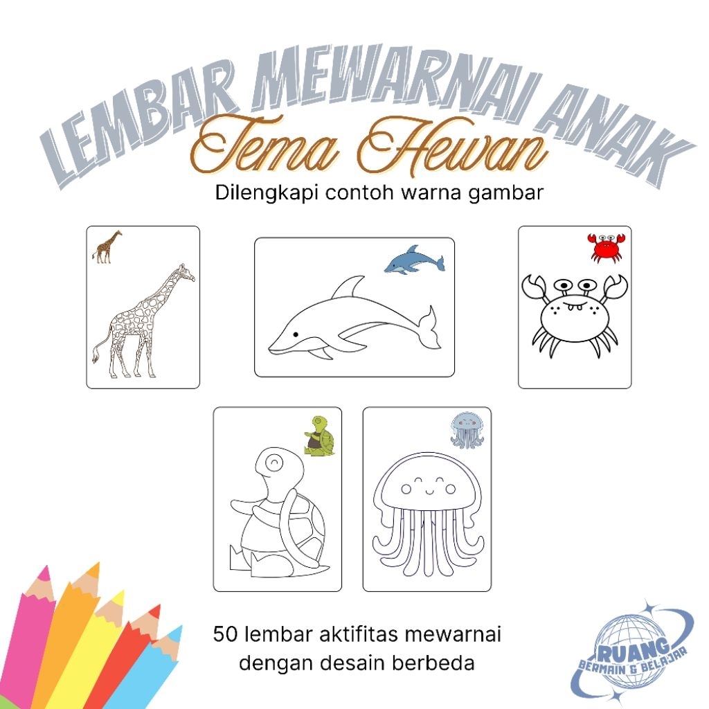 

Termurah 50 lembar gambar mewarnai aktifitas anak tema hewan