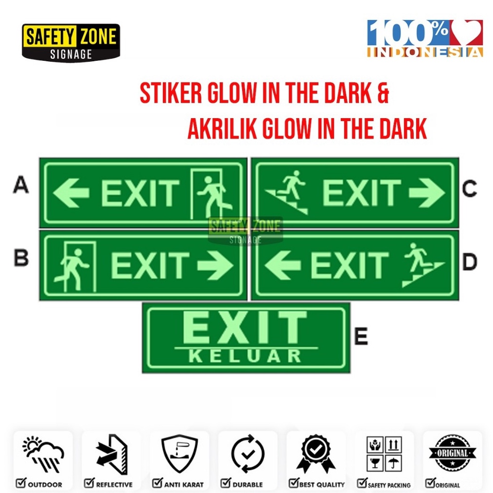 

KODE F3L Sign AKRILIK glow in the dark Exit Tanda Keluar