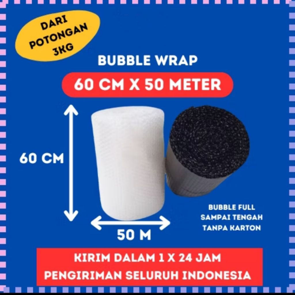 

Bubble Wrap 60 cm x 50 meter (Warna Hitam Dan Putih Bening) Tebal Buble Wrap Hitam dan Putih Bening Packing Barang