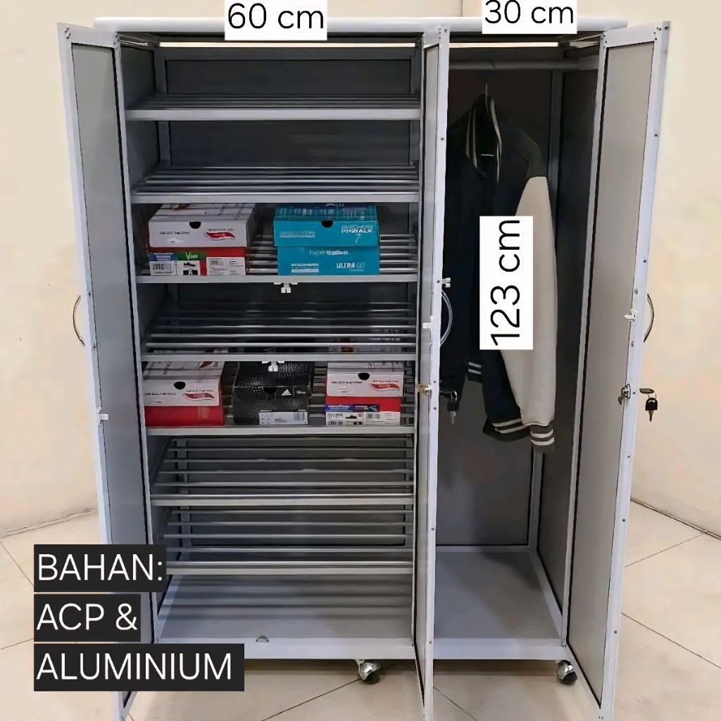 TC ALUMINIUM LS66 ACP 100X50X143 s b w LEMARI RAK SEPATU 8 SUSUN - GANTUNG HANGER BAJU JAKET KAOS AL