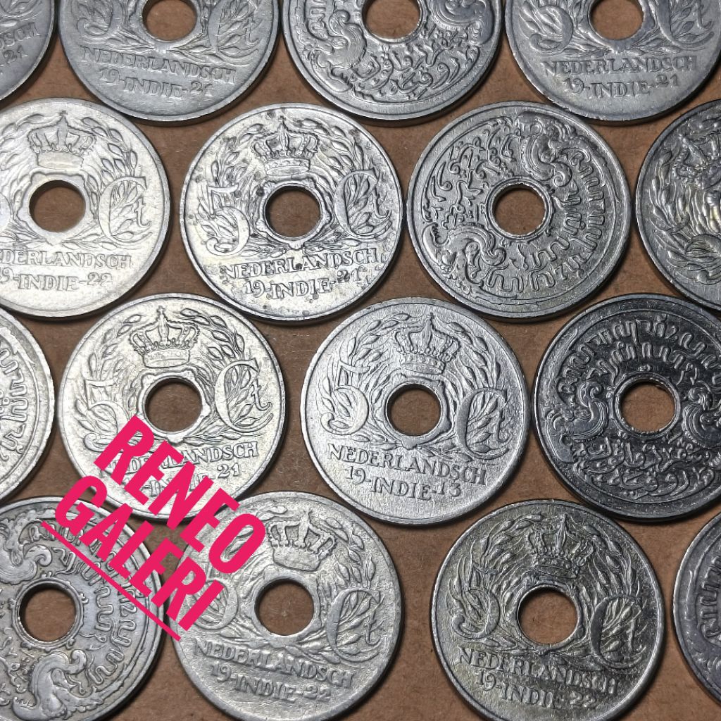 VF cuci 5 Cent sen Nederlandsch indie tahun 1913 1921 1922 uang logam koin kuno Hindia Belanda bolon