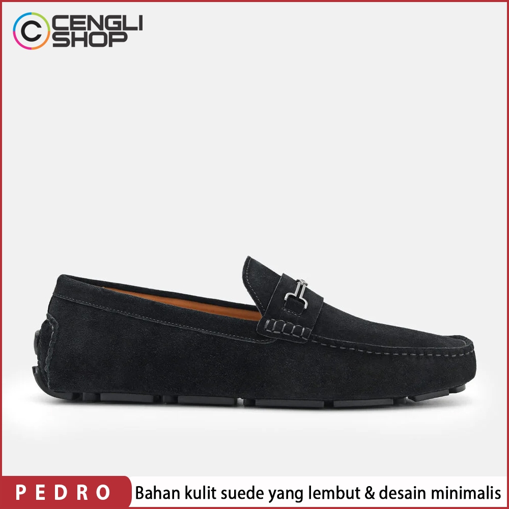 SEPATU PEDRO LOAFERS PRIA ORIGINAL LOAFER SLIP ON PANSUS KULIT ASLI ORI BRANDED HITAM PM185