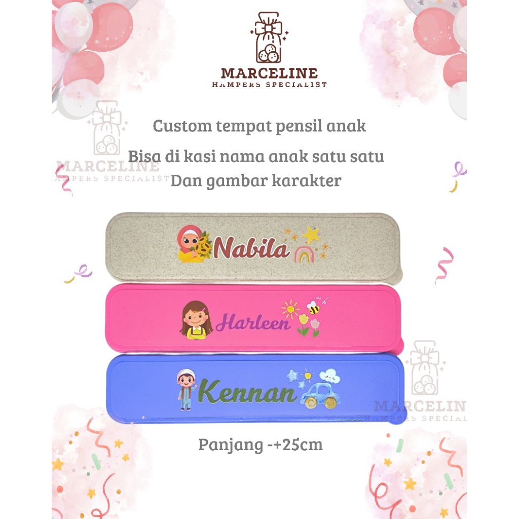 

Custom kotak pensil untuk tambahan isian hampers