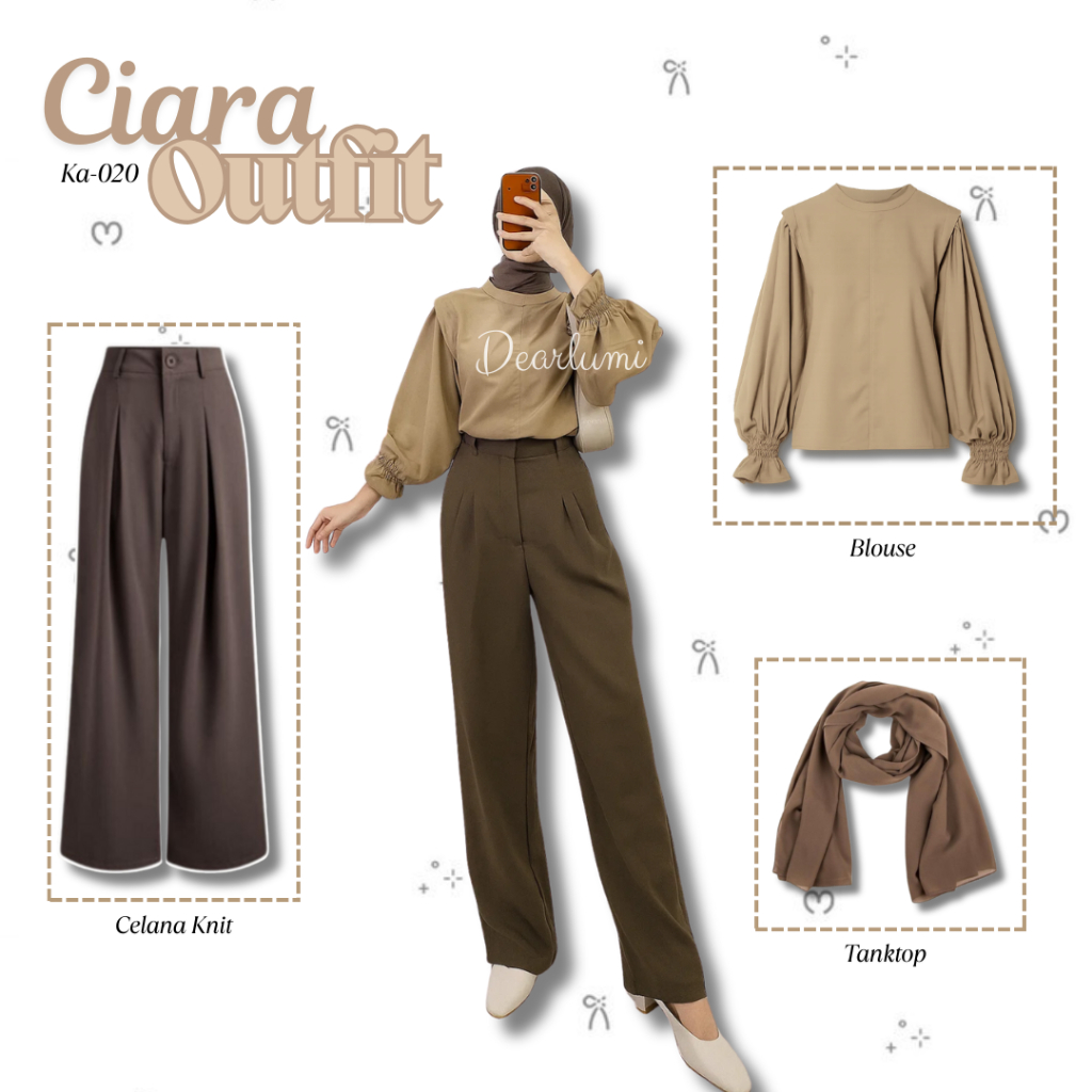 Dearlumi - Ciara Outfit Outfit Old Money Korean Style Kekinian ( VBlouse + Celana Knit + Hijab )Outf