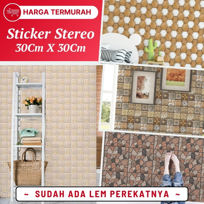 Wallpaper Sticker Stereo Dinding Kamar Mandi Waterproof Motif Bata Retro Foam 3D Aesthetic