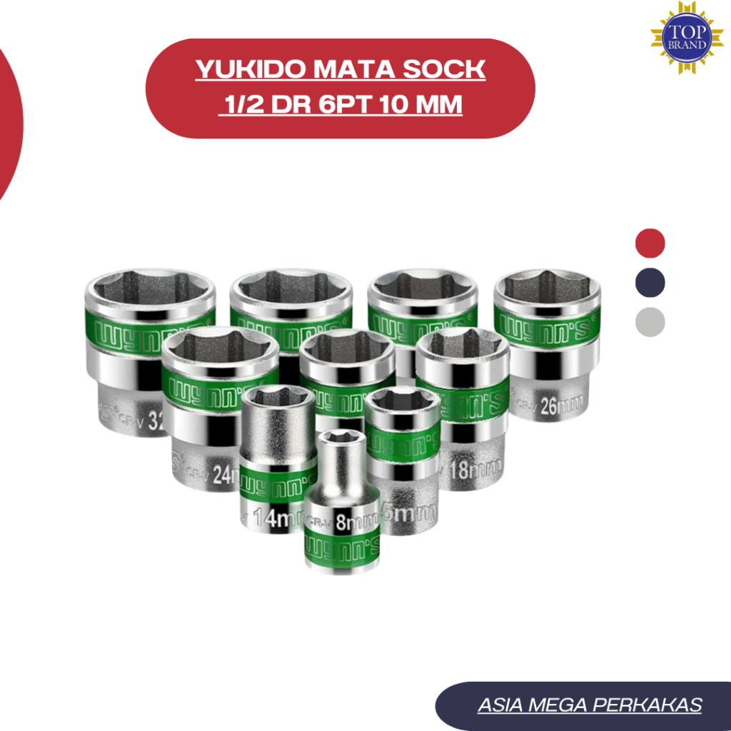 YUKIDO MATA SOCK SHOCK 1/2 INCH YUKIDO CHROME VANADIUM - KUNCI SOCK UKURAN 10MM TERBARU