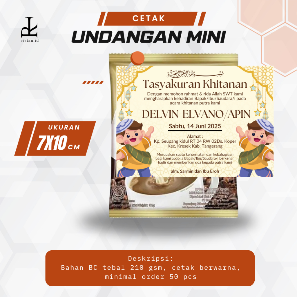 CETAK UNDANGAN KHITAN MINI KOPI (BC 210 gsm / BERWARNA)