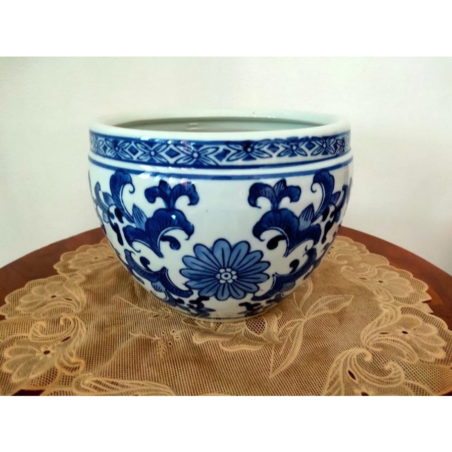 Pot Bunga Keramik Cina Bulat Batik Tebal