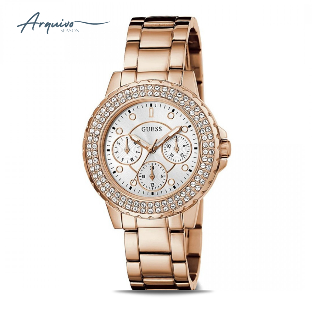 Jam Tangan Guess Wanita Chronograph Rosegold Stainless Steel Mewah Original GW0410L3