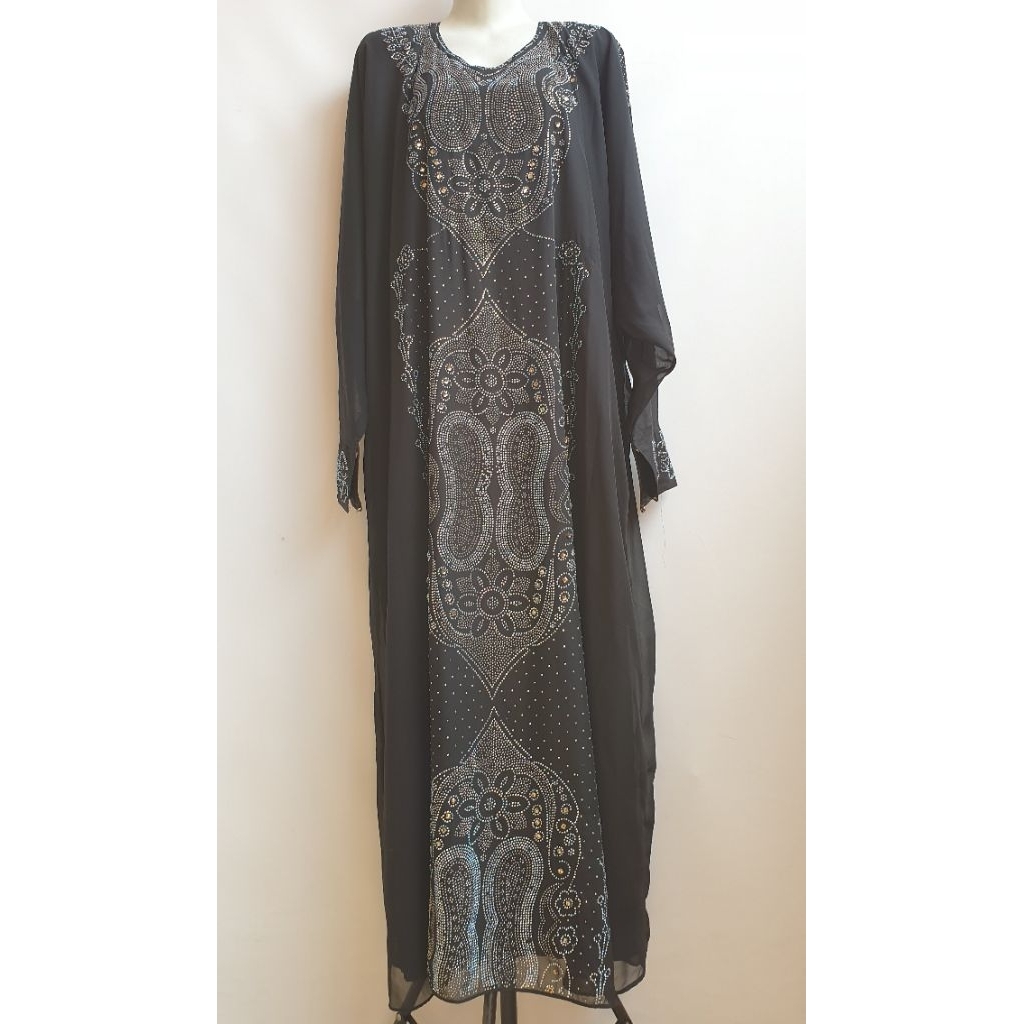 Abaya Asli Ori U.A.E Araban Arab Saudi Hitam Payet Mewah Meriah Gold Gamis Pakaian Muslim Outer Like