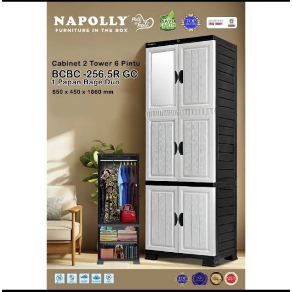Lemari Plastik Laci Napolly Cermin Gantungan Gamis Panjang dan Lipatan CRS-1G1 Rotan Full Rak CRS-5.