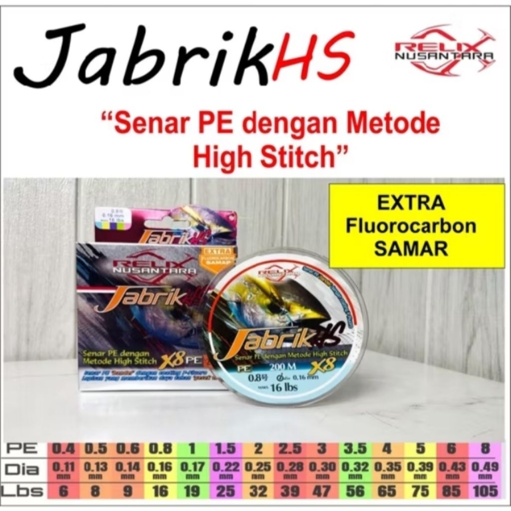 Senar Pancing PE Relix Jabrix X8 200m + Samar
