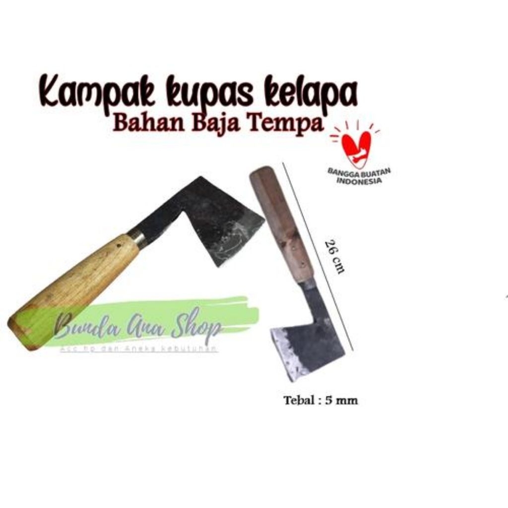 Kampak kelapa / kupas batok kelapa (baja asli 100%) Alat kupas batok - Gagang Kayu