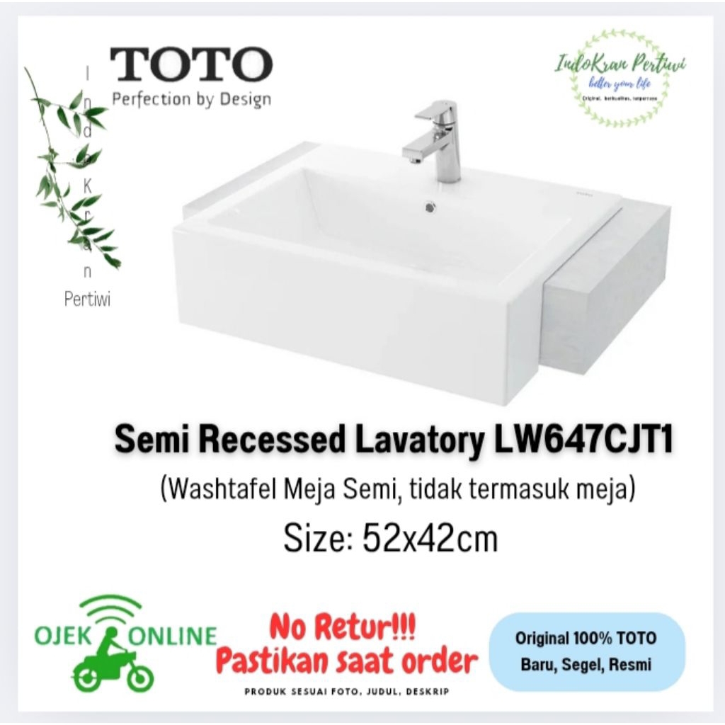 Wastafel Meja TOTO LW647CJT1 Semi (Body only/Komplit set) /Wastafel TOTO LW647CJT1 (Ojek instan)