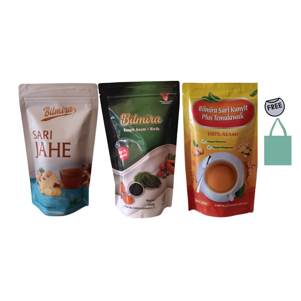 

BILMIRA Paket M Minuman Serbuk Jahe, Kunyit Asam Sirih,Kunyit Plus Temulawak