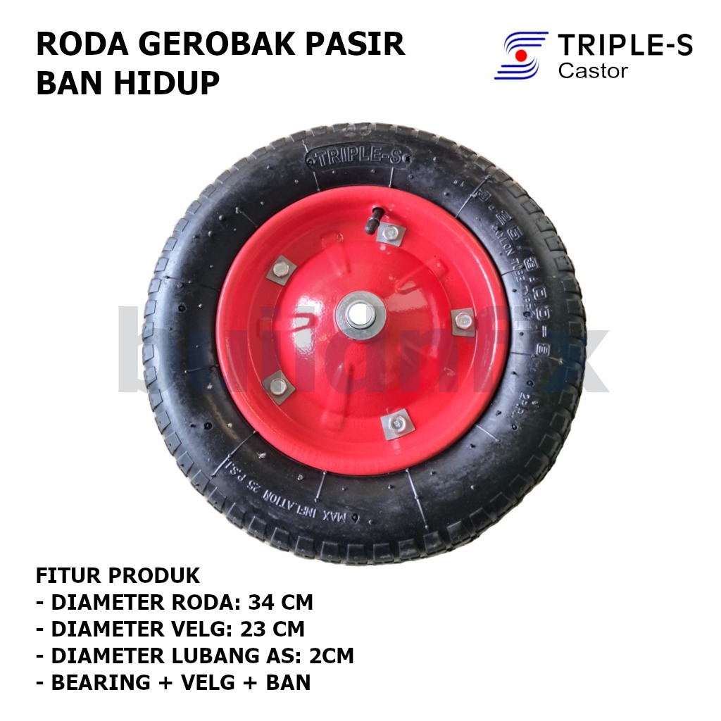 TRIPLE - S RODA GEROBAK DORONG BAN HIDUP SORONG MODEL ARTCO PASIR KARET POMPA