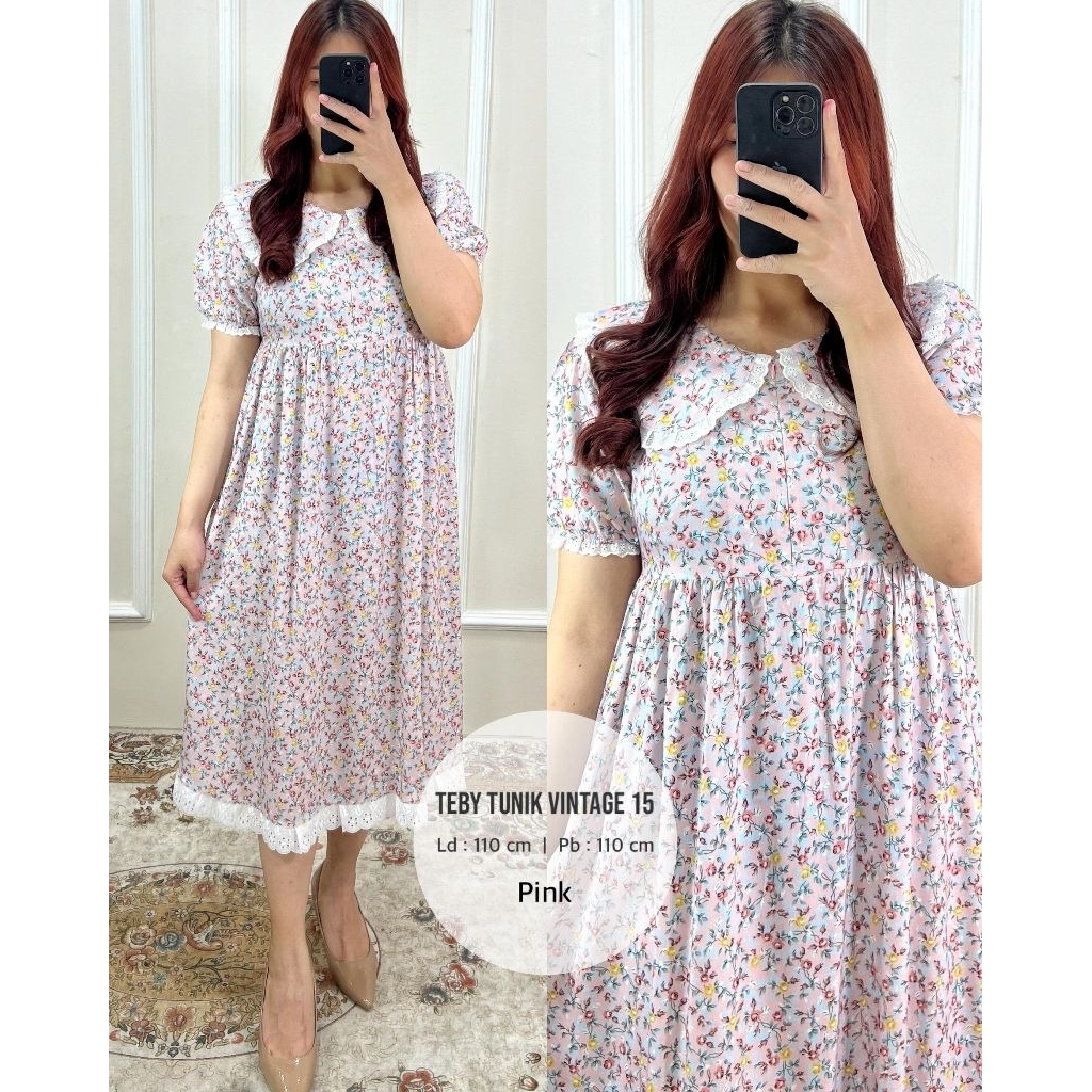 TEBY TUNIK VINTAGE KEKINIAN MOTIF CANTIK RAYON PREMIUM