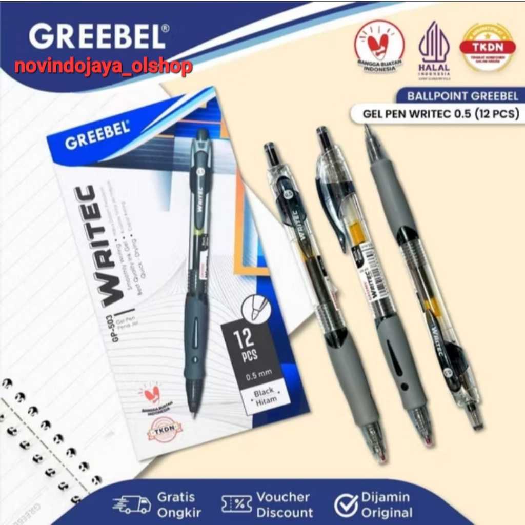 

PULPEN GREEBEL WRITEC GEL PEN 0,5MM GP- 503 HITAM TERMURAH GROSIR 12PCS (1PAK)