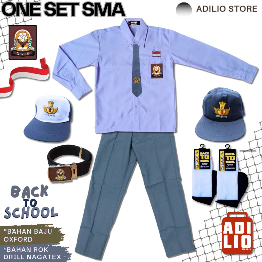 SETELAN SERAGAM SMA BAJU PUTIH PANJANG CELANA ABU PANJANG SERAGAM SEKOLAH SMA ANAK LAKI-LAKI