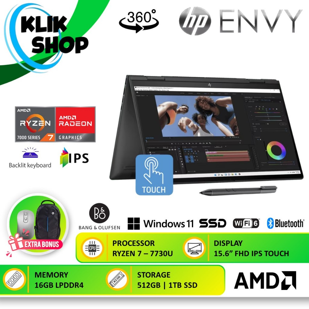 HP Envy X360 15 Touch AMD Ryzen 7 7730U 16GB 512GB Windows 11 FHD IPS