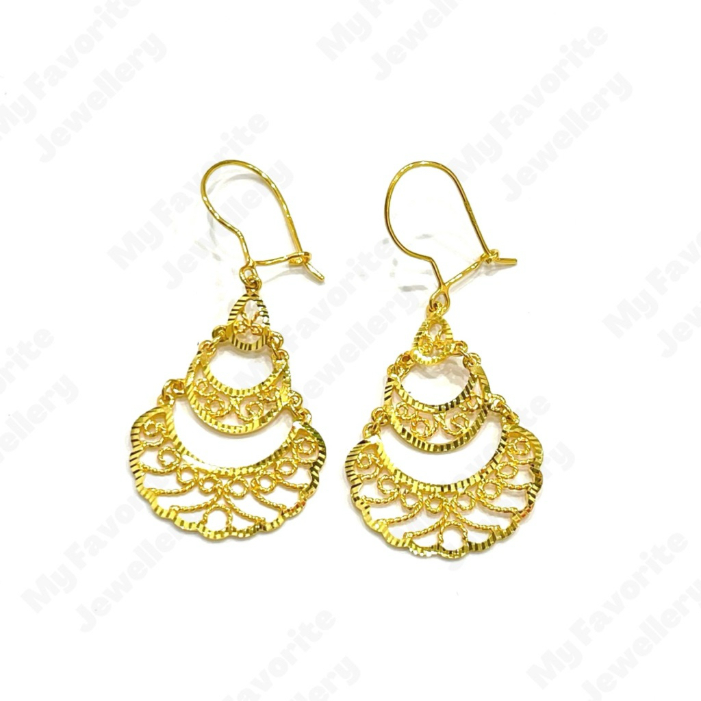 Anting Gantung Rumbai Lebar Emas Asli Kadar 875