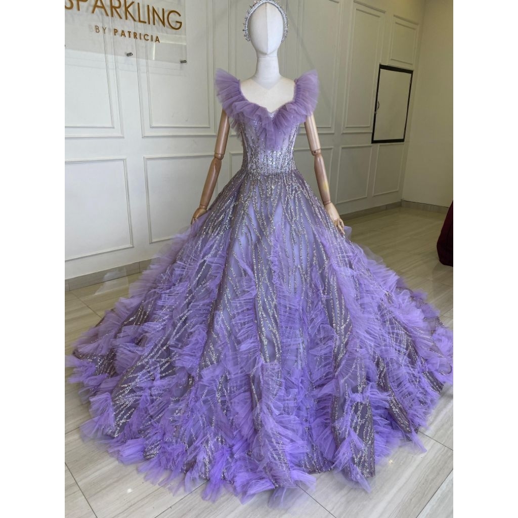 Gown/Gaun Pesta Elegan Mewah Dress Wanita Warna Lilac/Warna Ungu/Pressweet17/Prewedding/Gaun Pengant