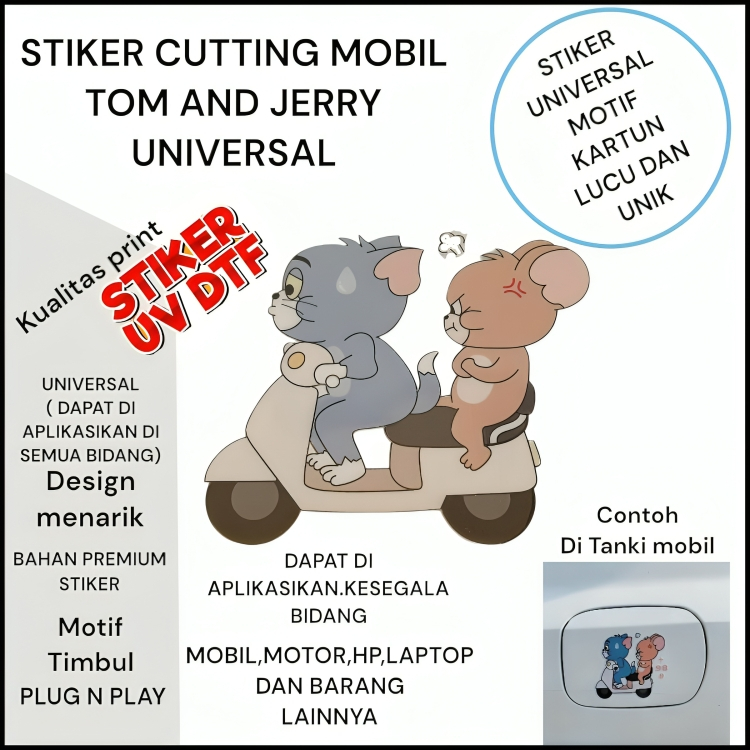 Stiker tutup tangki bensin mobil uv dtf  premium  stiker kartun lucu kreatif / Stiker cutting  coupl