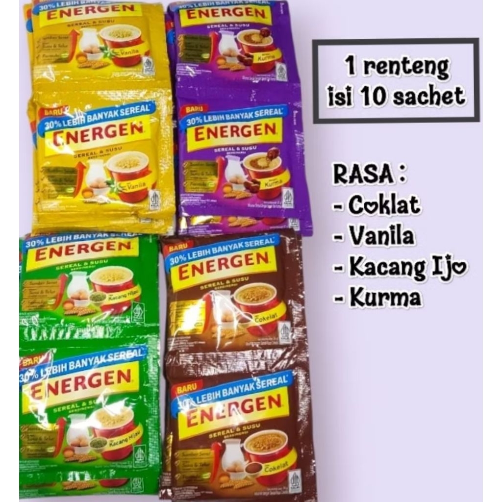 

Energen sereal rasa jahe kurma kacang hijau coklat vanila