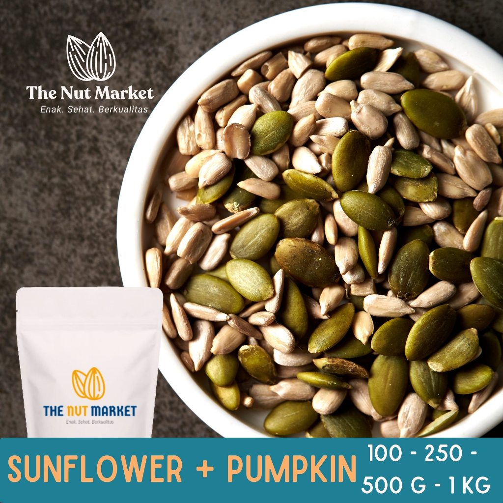 

MIX Sunflower & Pumpkin seeds Roasted 100, 250, 500 g - 1kg (panggang oven) TETAP EKONOMIS